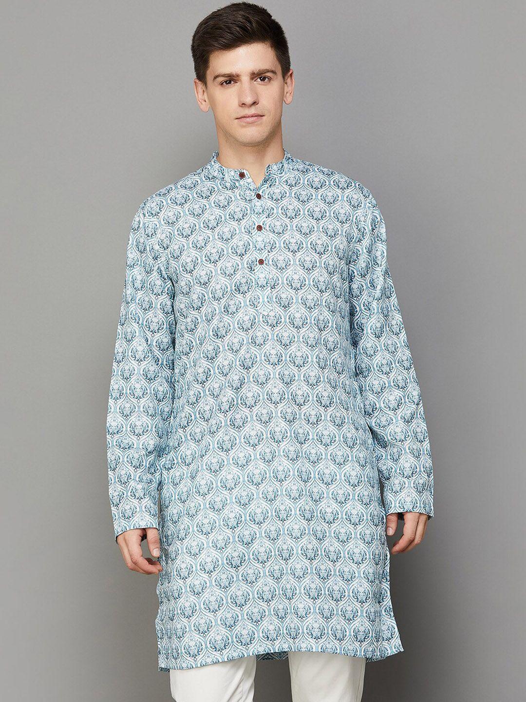 melange by lifestyle ethnic motifs printed band collar straight kurta