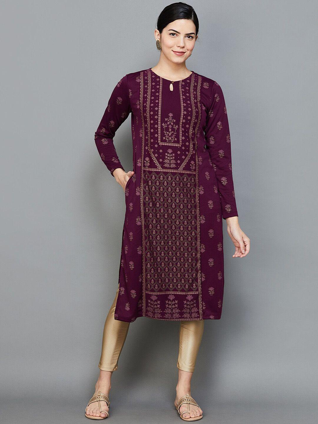 melange by lifestyle ethnic motifs printed keyhole neck kurta