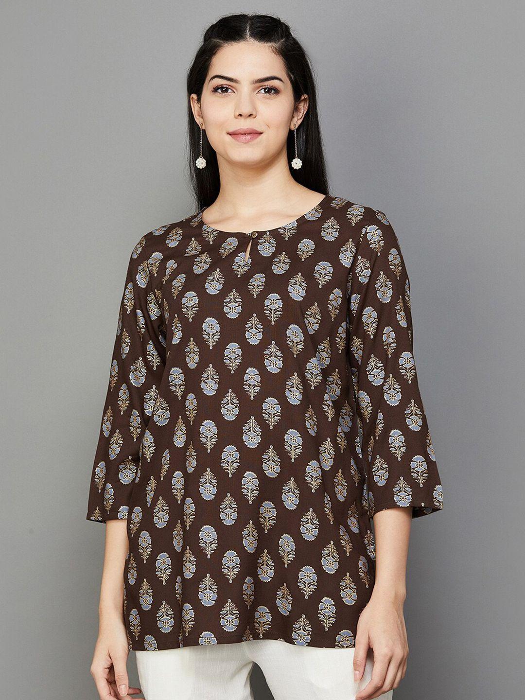 melange by lifestyle ethnic motifs printed keyhole neck kurti