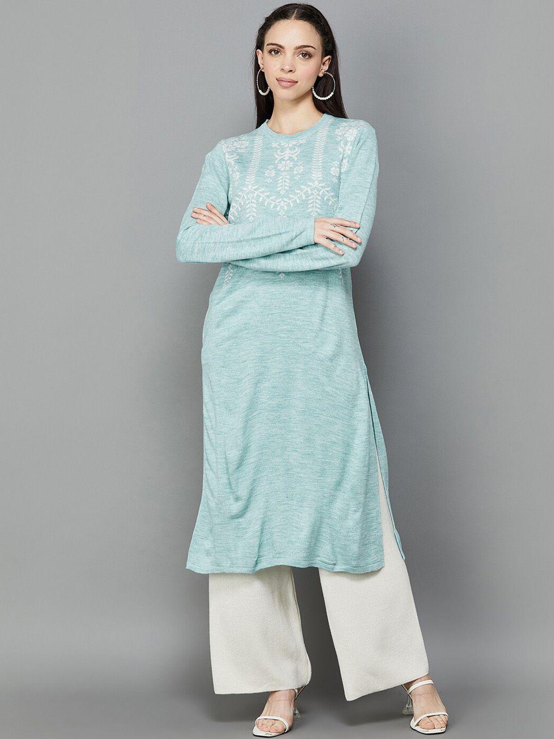 melange by lifestyle ethnic motifs printed knitted straight kurta