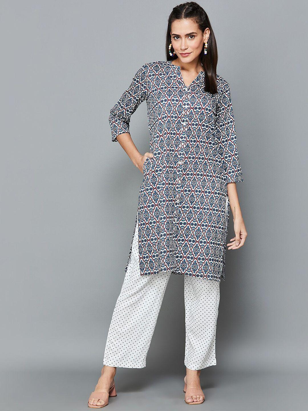 melange by lifestyle ethnic motifs printed kurta with trousers