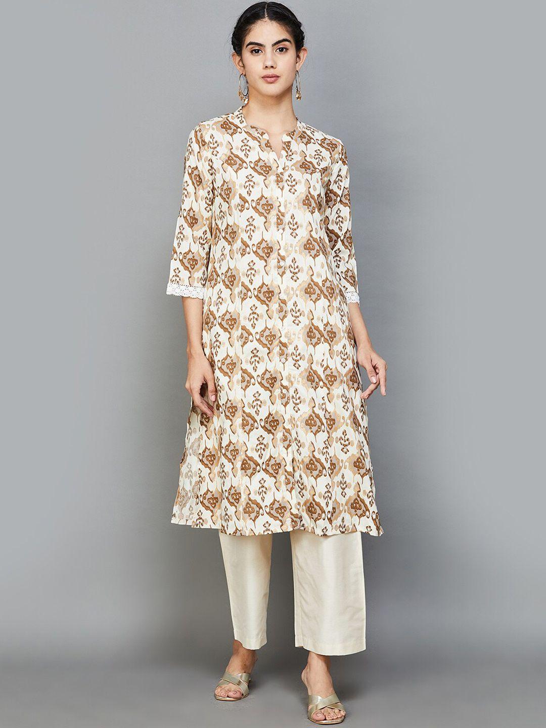 melange by lifestyle ethnic motifs printed mandarin collar kurta