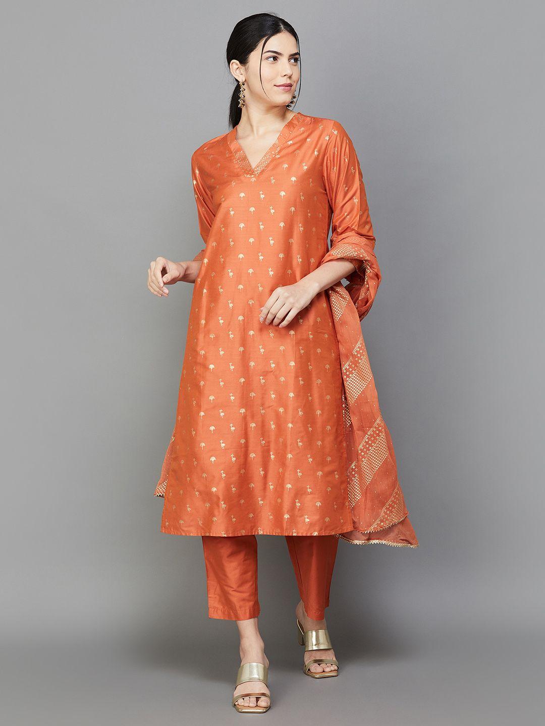 melange by lifestyle ethnic motifs printed regular kurta with trousers & dupatta