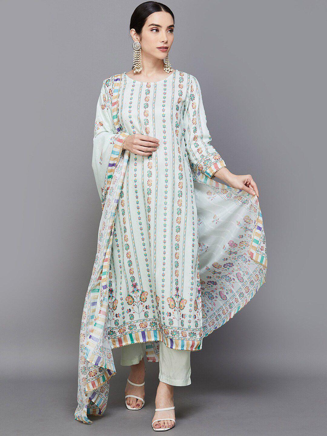 melange by lifestyle ethnic motifs printed regular kurta with trousers & with dupatta