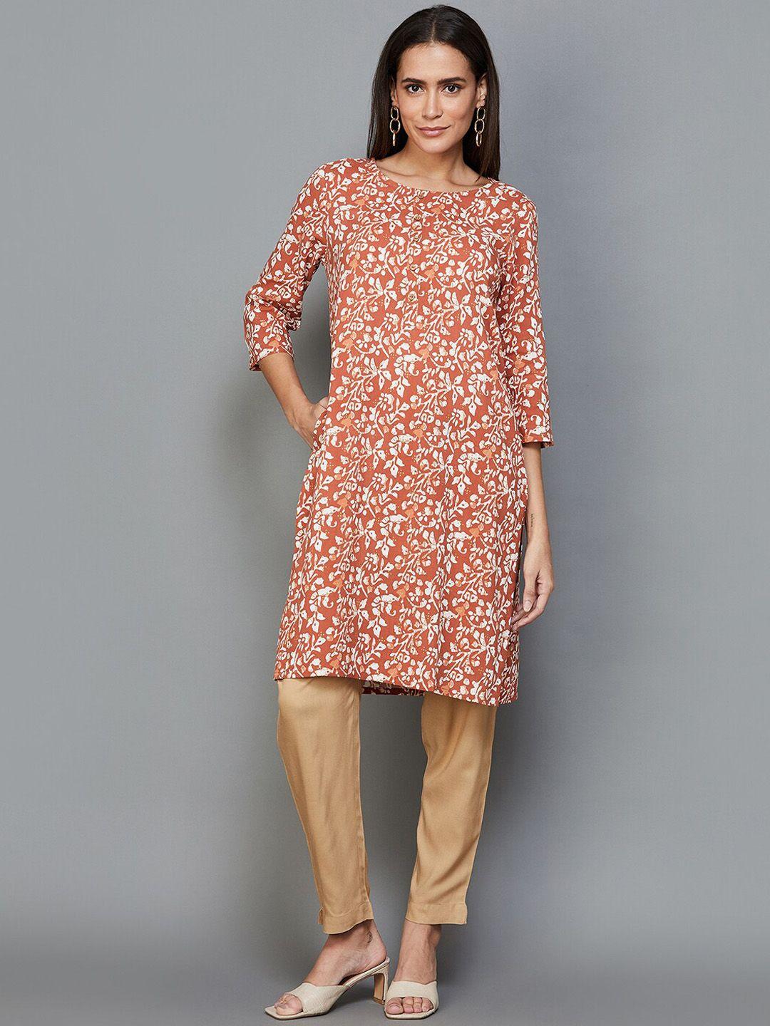 melange by lifestyle ethnic motifs printed round neck straight kurta