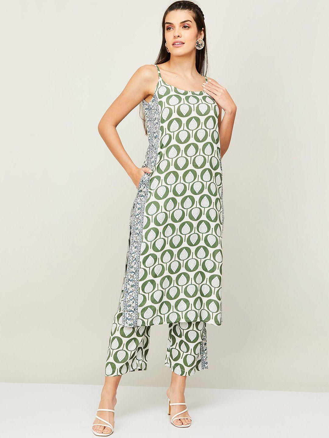 melange by lifestyle ethnic motifs printed sleeveless straight kurta with trousers