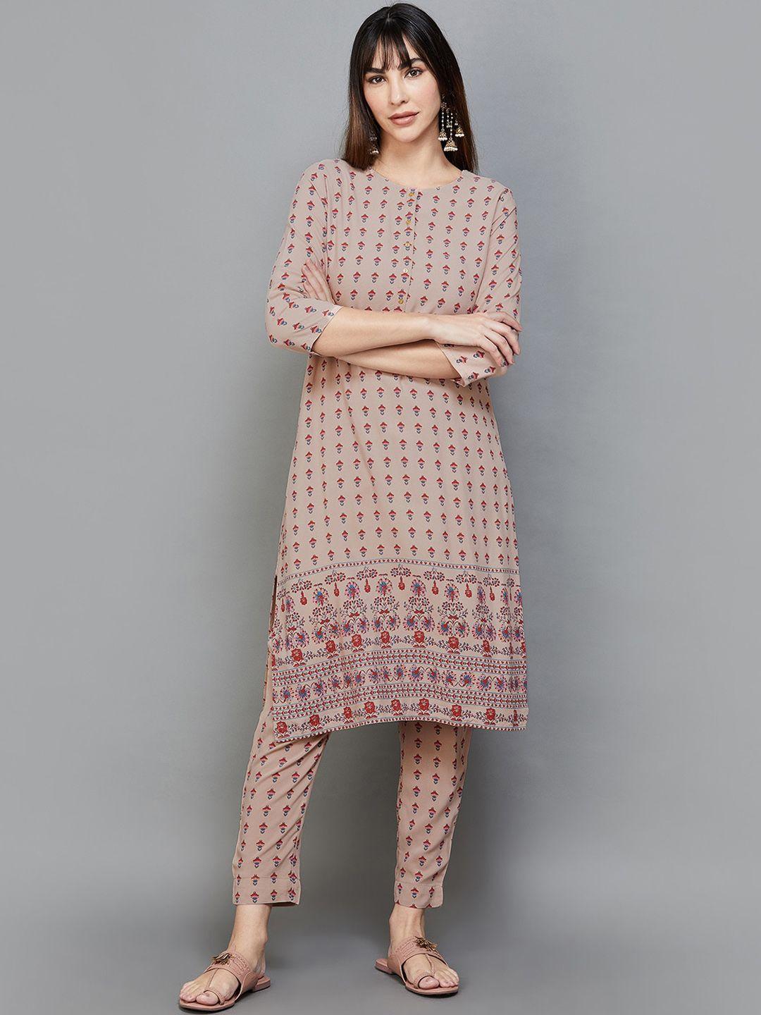 melange by lifestyle ethnic motifs printed straight kurta & trousers