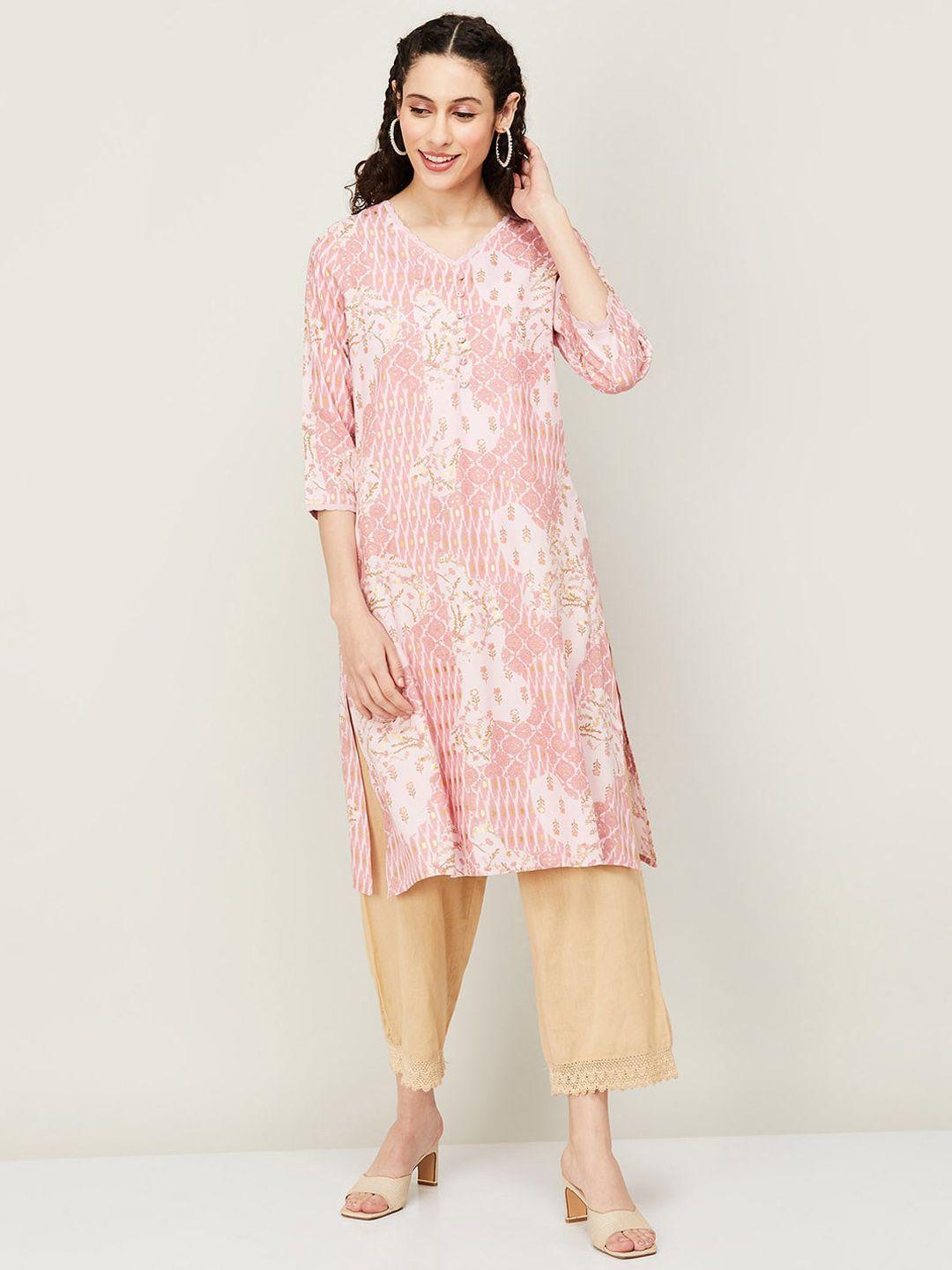 melange by lifestyle ethnic motifs printed v-neck straight kurta