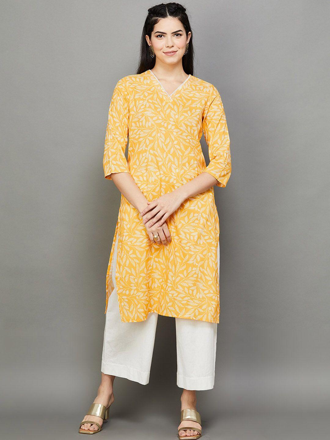 melange by lifestyle ethnic motifs v-neck straight printed kurta