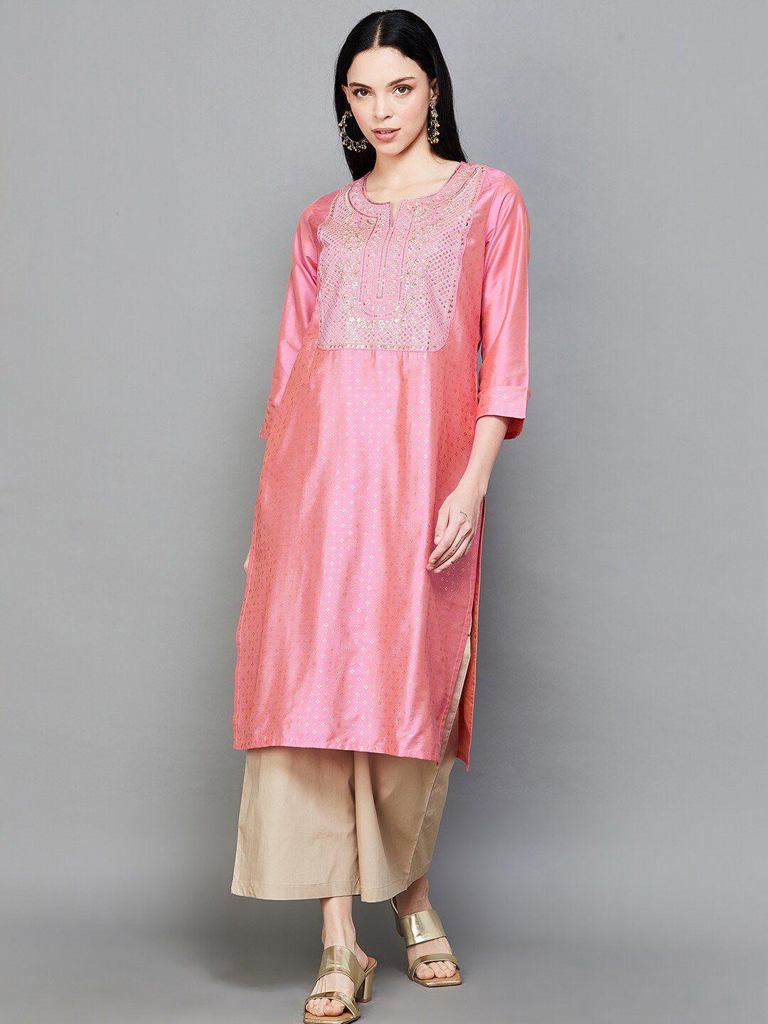 melange by lifestyle ethnic motifs yoke design thread work straight kurta