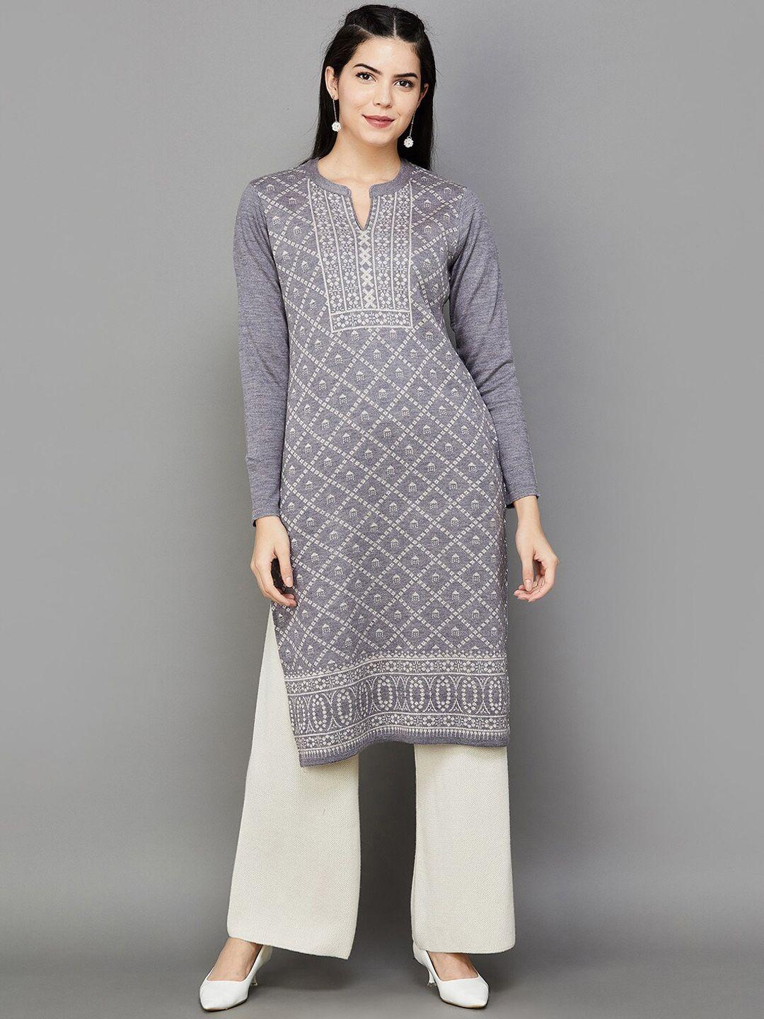 melange by lifestyle ethnic printed straight pure acrylic kurta