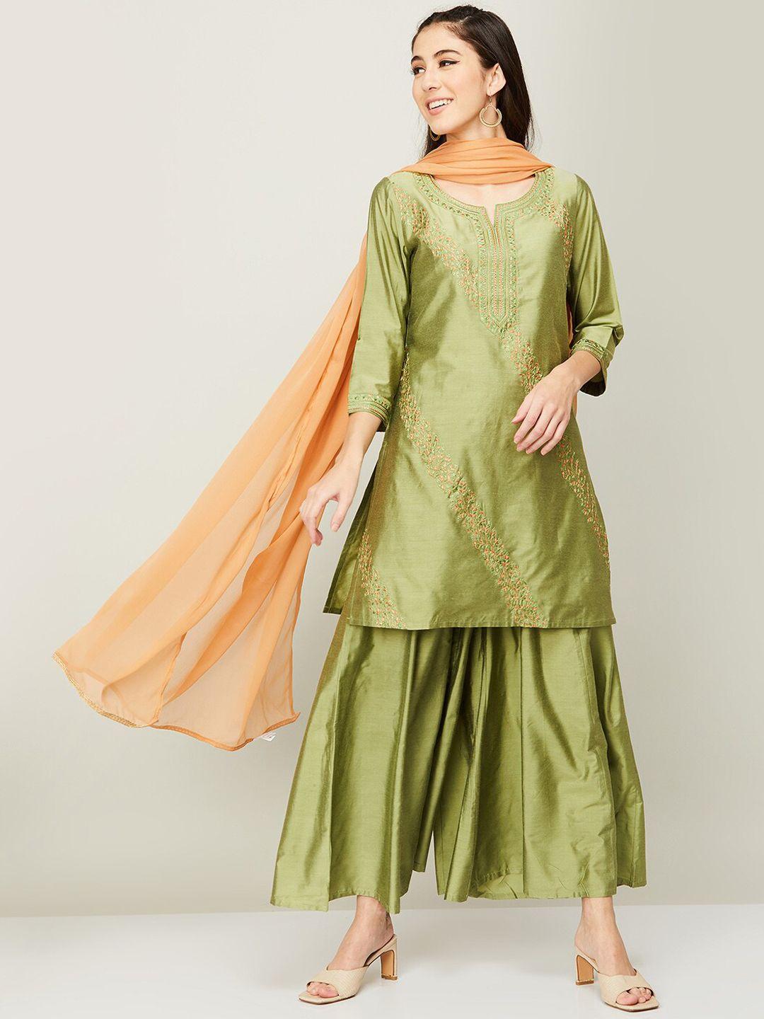 melange by lifestyle floral embroidered kurta with palazzos & with dupatta