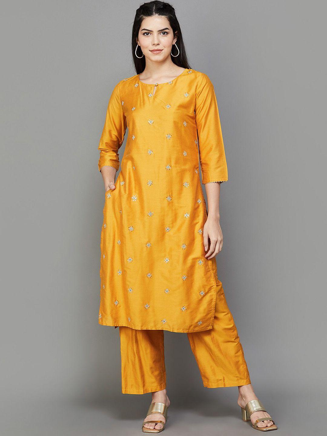 melange by lifestyle floral embroidered sequinned kurta with trousers & dupatta
