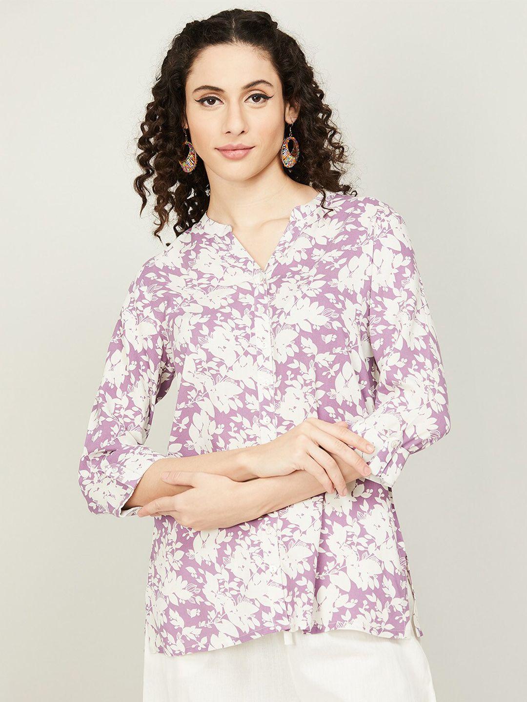 melange by lifestyle floral print band collar shirt style top