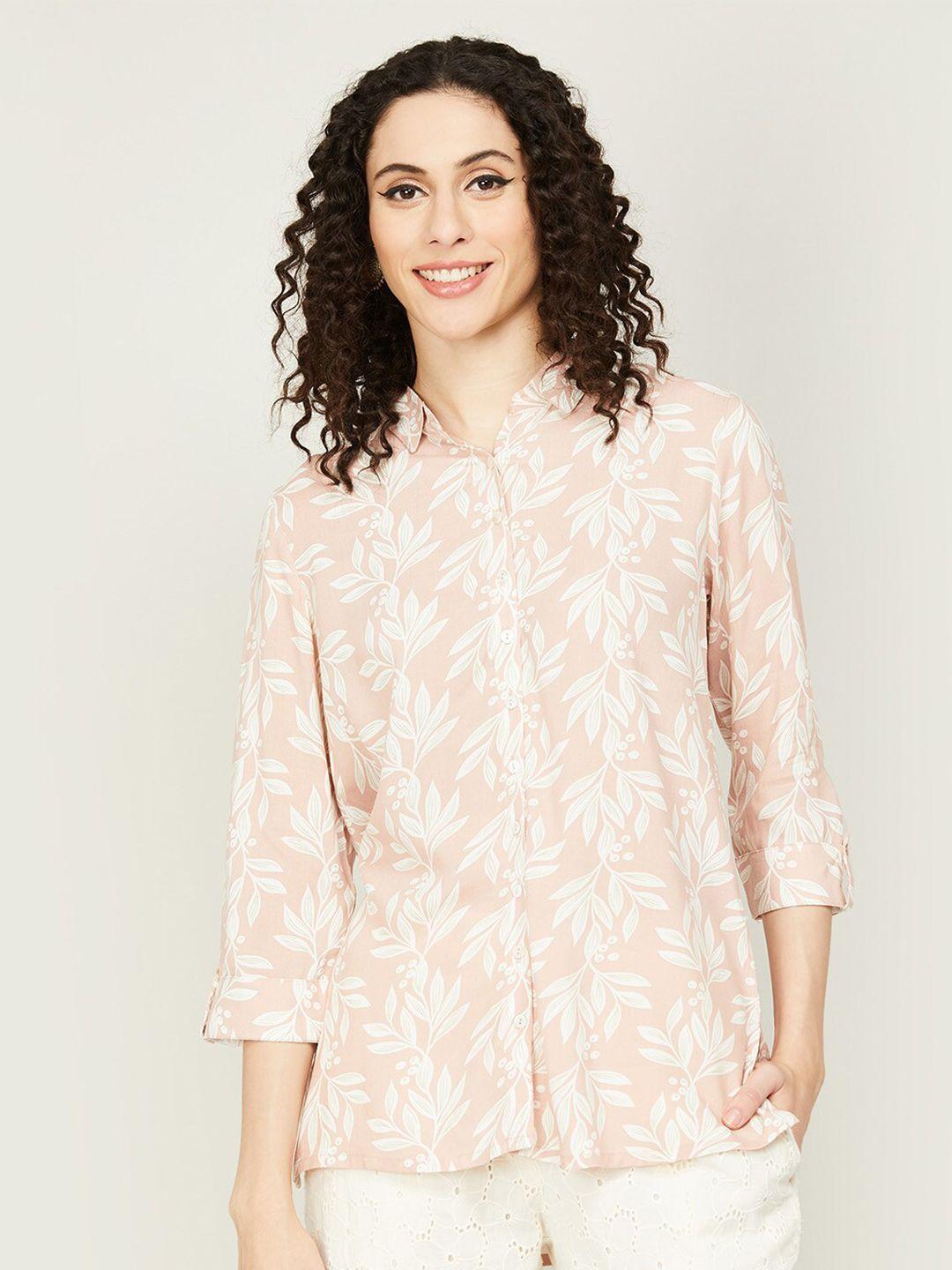 melange by lifestyle floral print band collar shirt style top