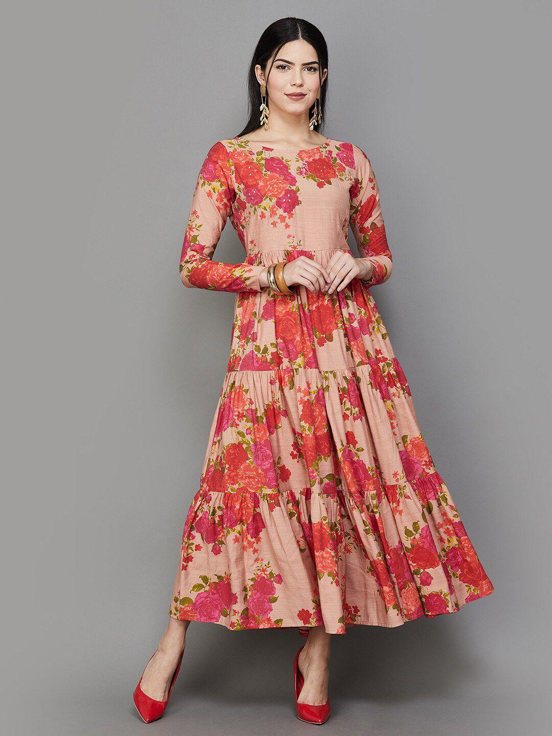 melange by lifestyle floral printed a-line midi dress