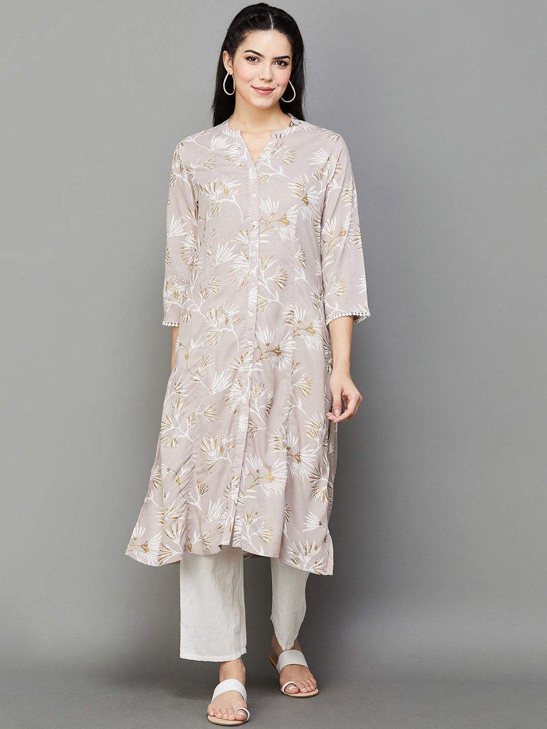 melange by lifestyle floral printed a-line panelled kurta