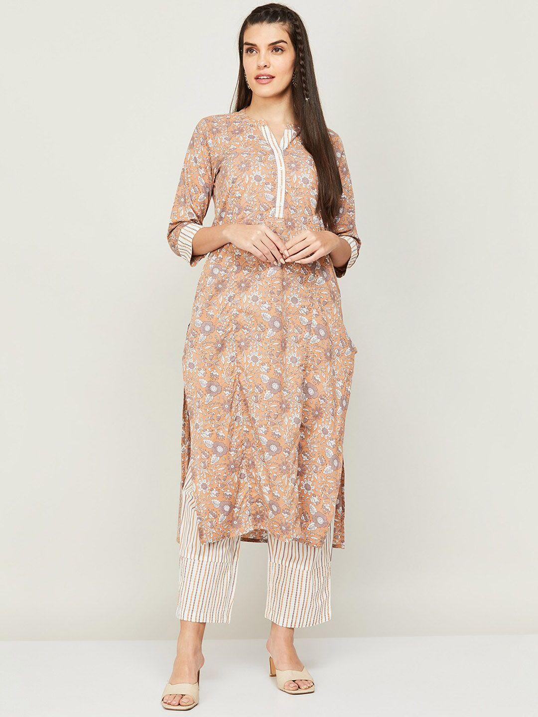 melange by lifestyle floral printed gotta patti pure cotton kurta with palazzos