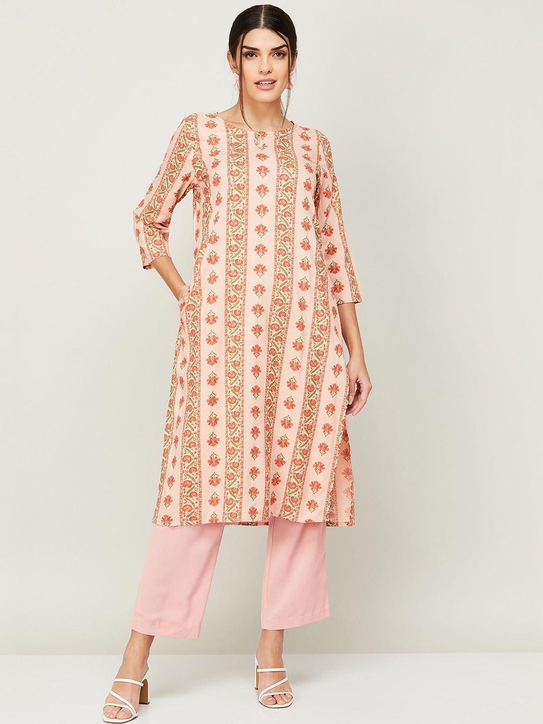 melange by lifestyle floral printed keyhole neck kurta