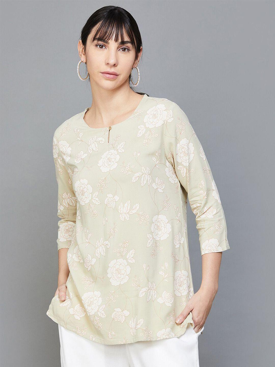 melange by lifestyle floral printed keyhole neck kurti