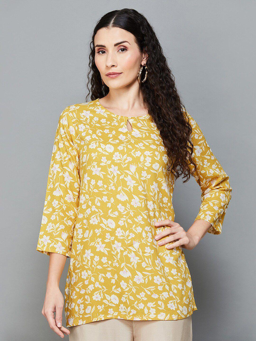 melange by lifestyle floral printed keyhole neck kurti