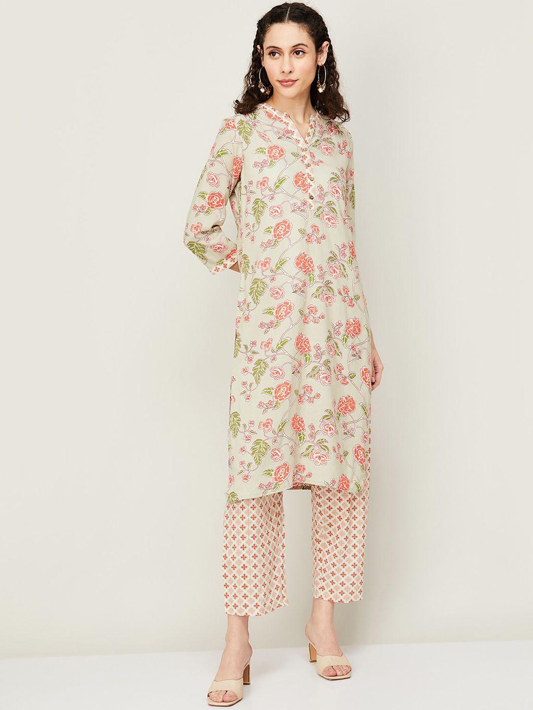 melange by lifestyle floral printed kurta with trousers