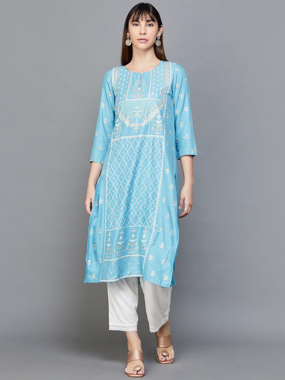 melange by lifestyle floral printed kurta with trousers