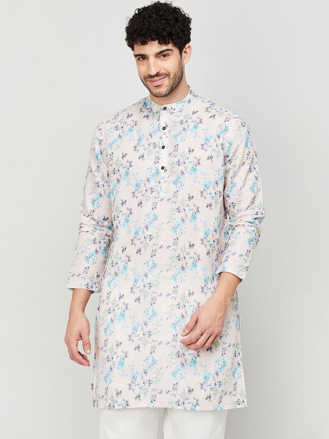 melange by lifestyle floral printed mandarin collar cotton straight kurta