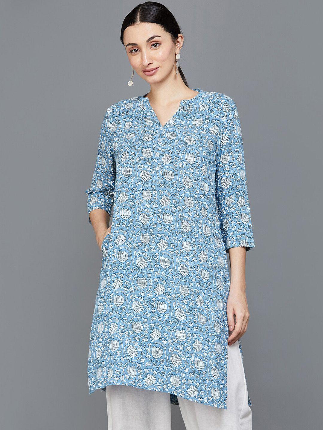 melange by lifestyle floral printed mandarin collar kurta