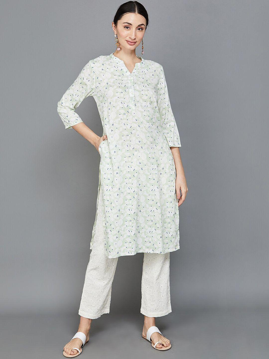 melange by lifestyle floral printed mandarin collar kurta