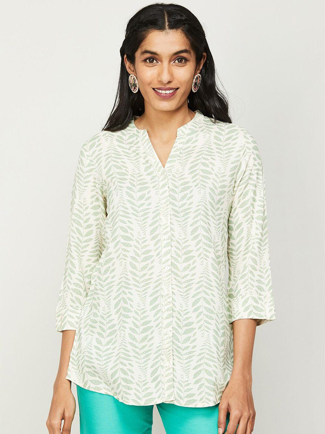 melange by lifestyle floral printed mandarin collar viscose rayon kurti