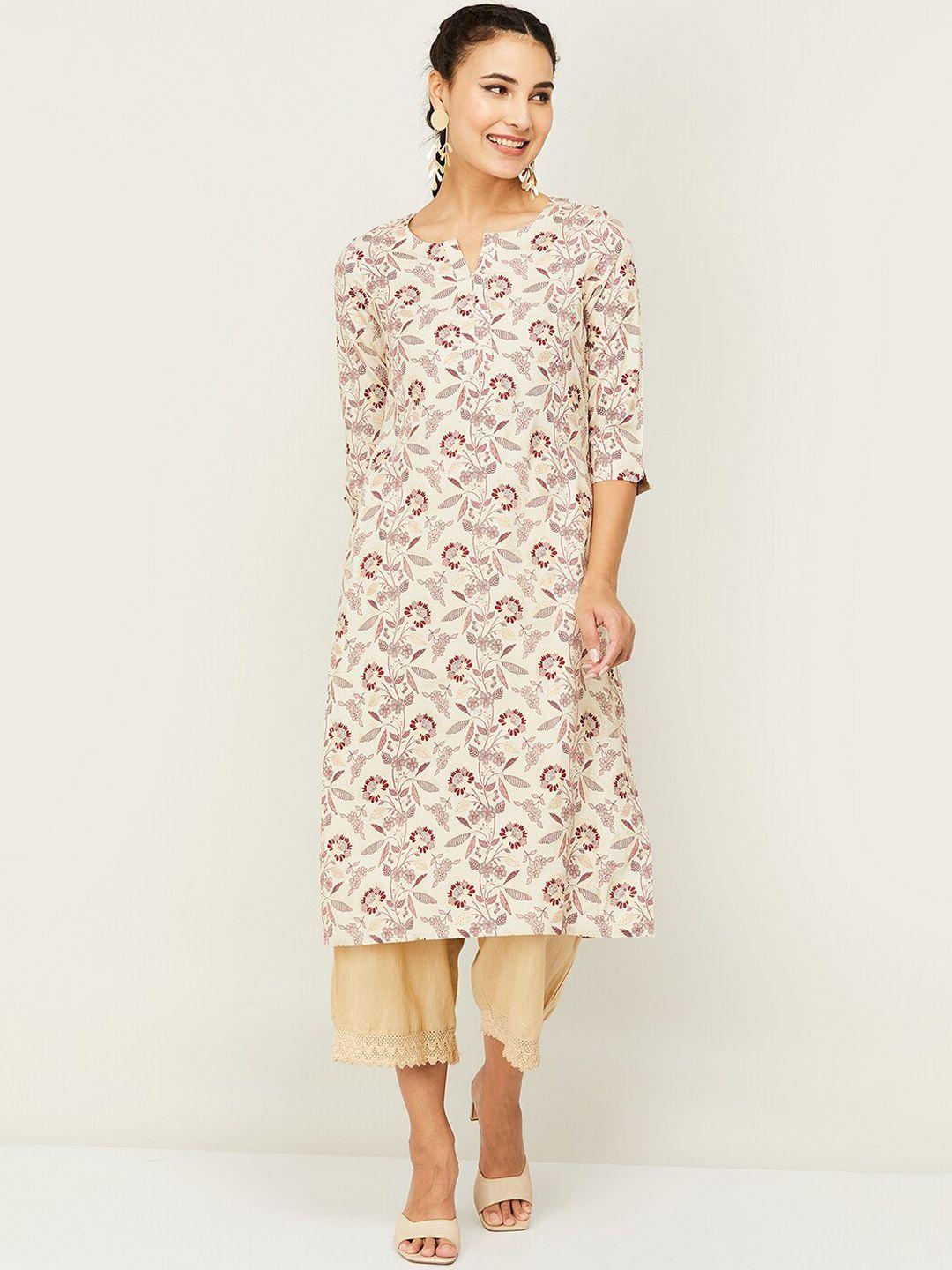 melange by lifestyle floral printed notched neck kurta