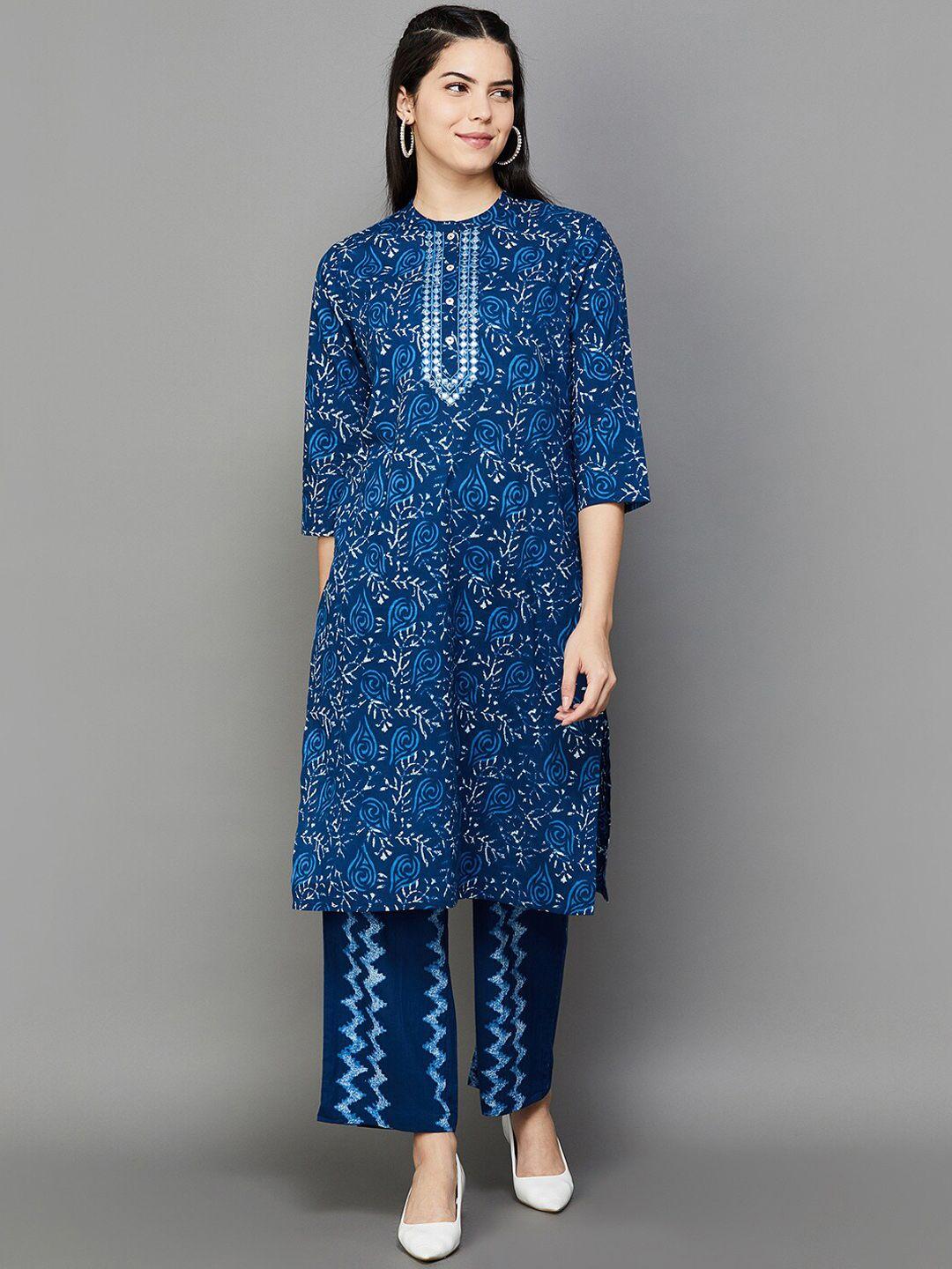 melange by lifestyle floral printed pure cotton kurta with palazzo