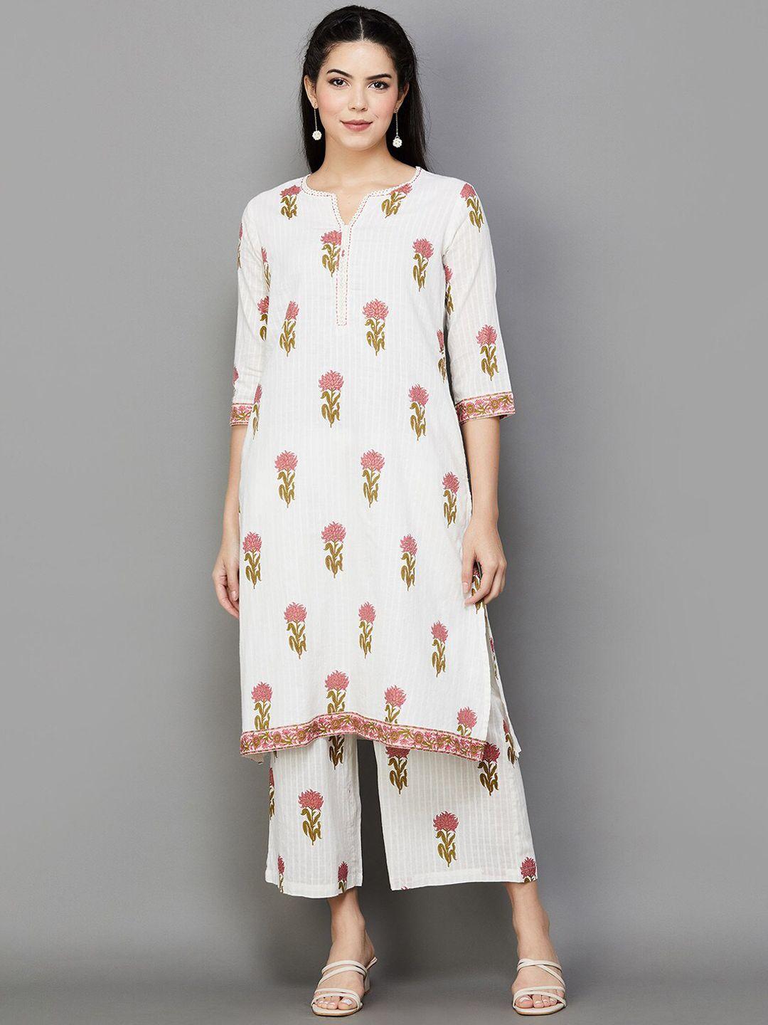 melange by lifestyle floral printed pure cotton kurta with palazzo