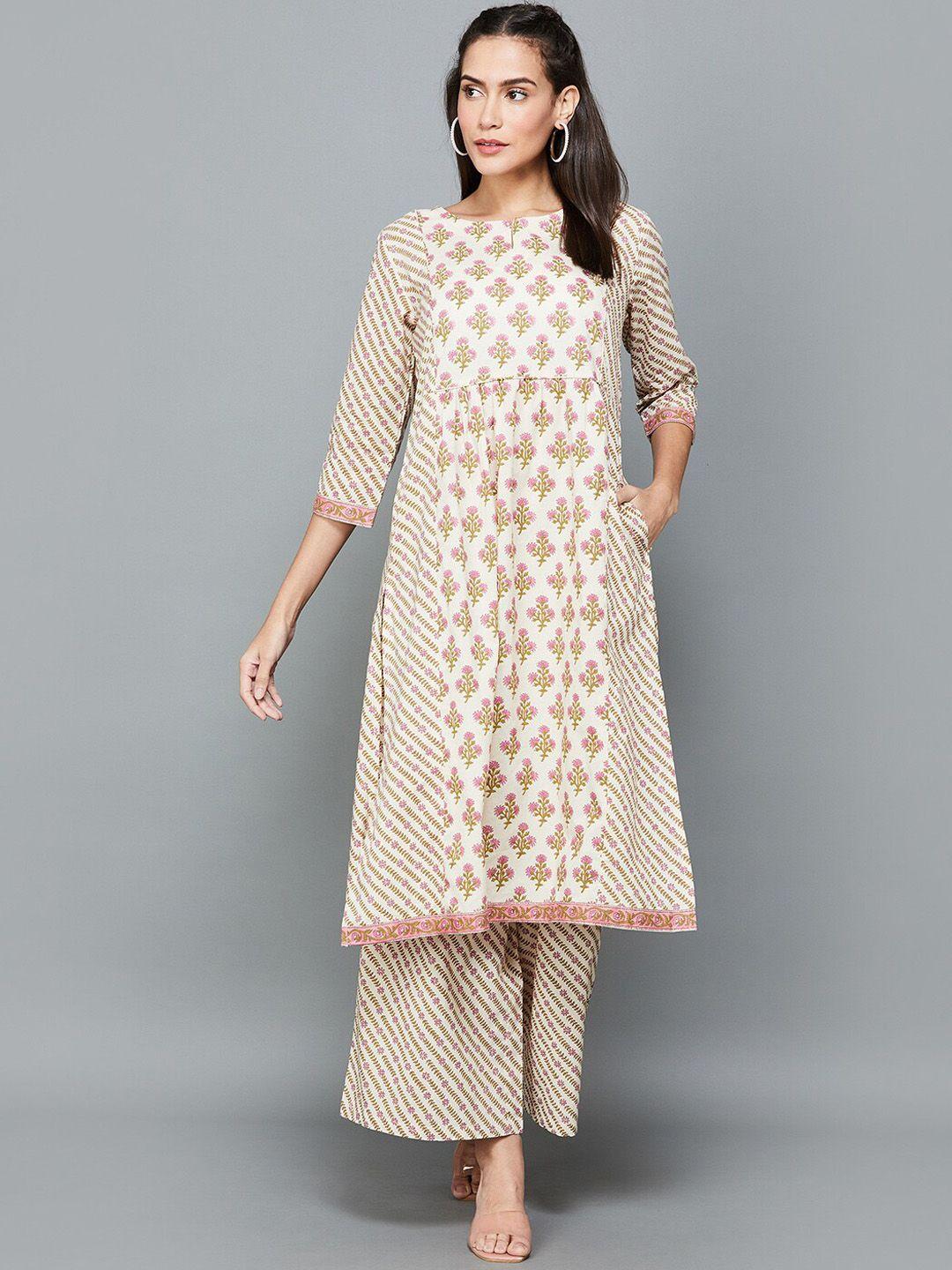 melange by lifestyle floral printed pure cotton kurta with palazzos