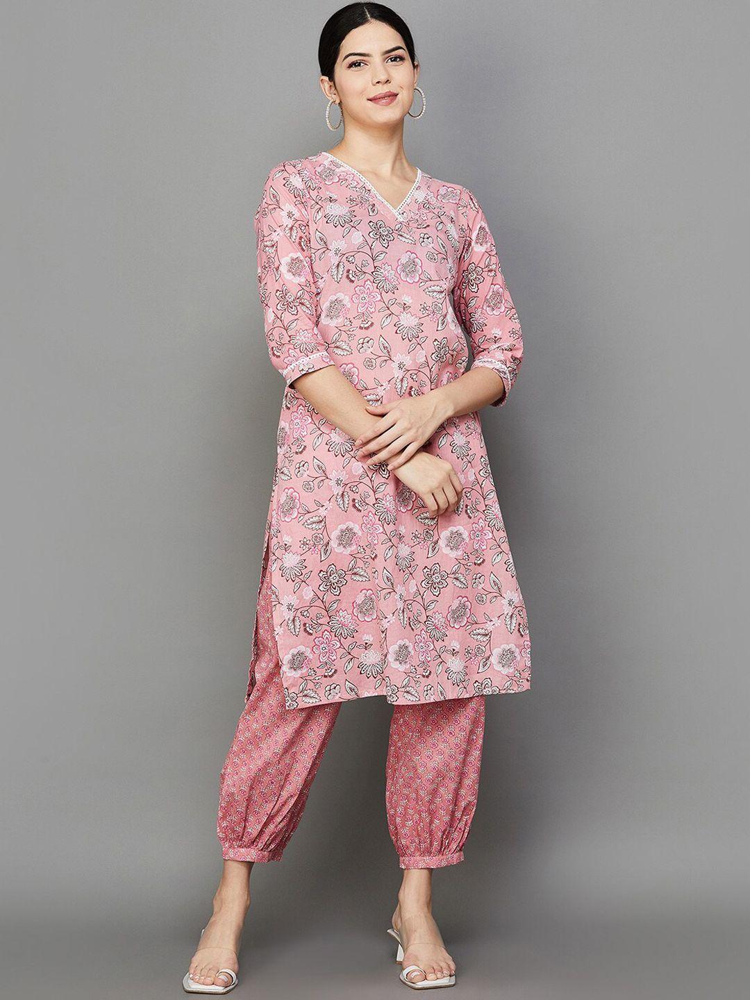 melange by lifestyle floral printed pure cotton kurta with salwar