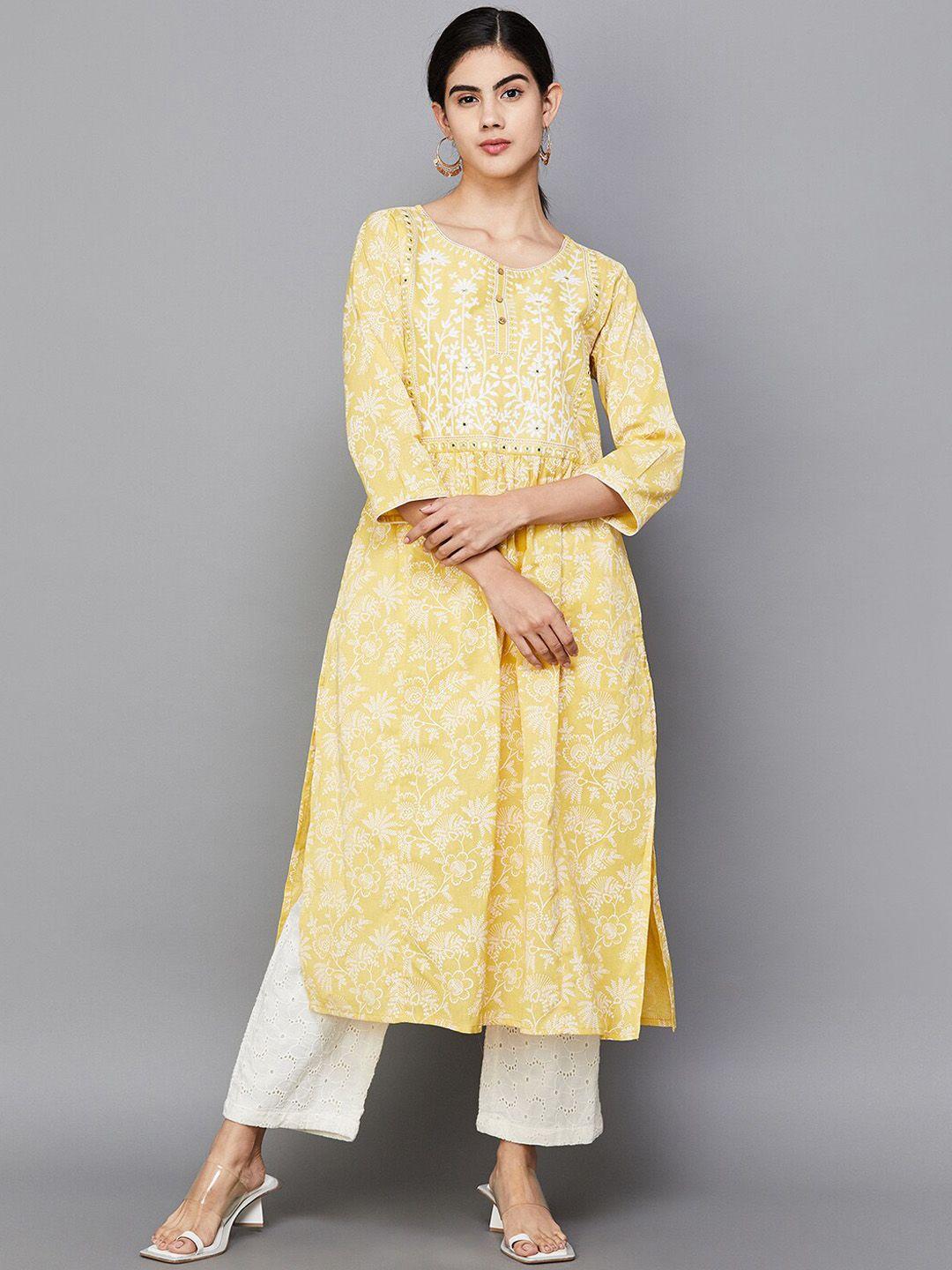 melange by lifestyle floral printed pure cotton kurta