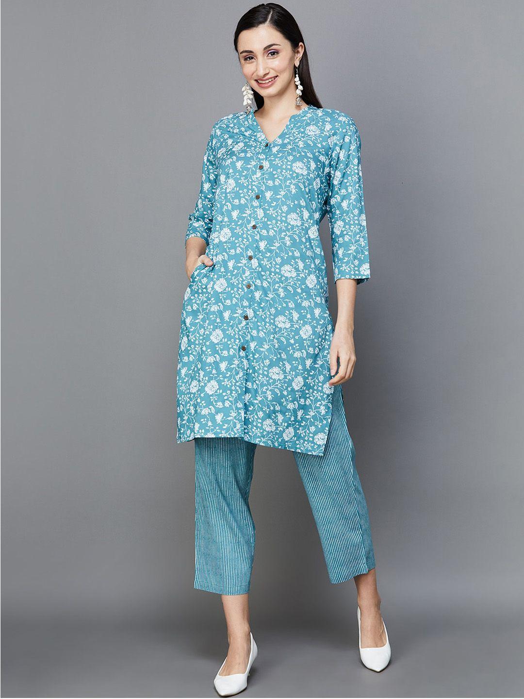 melange by lifestyle floral printed regular kurta with trousers