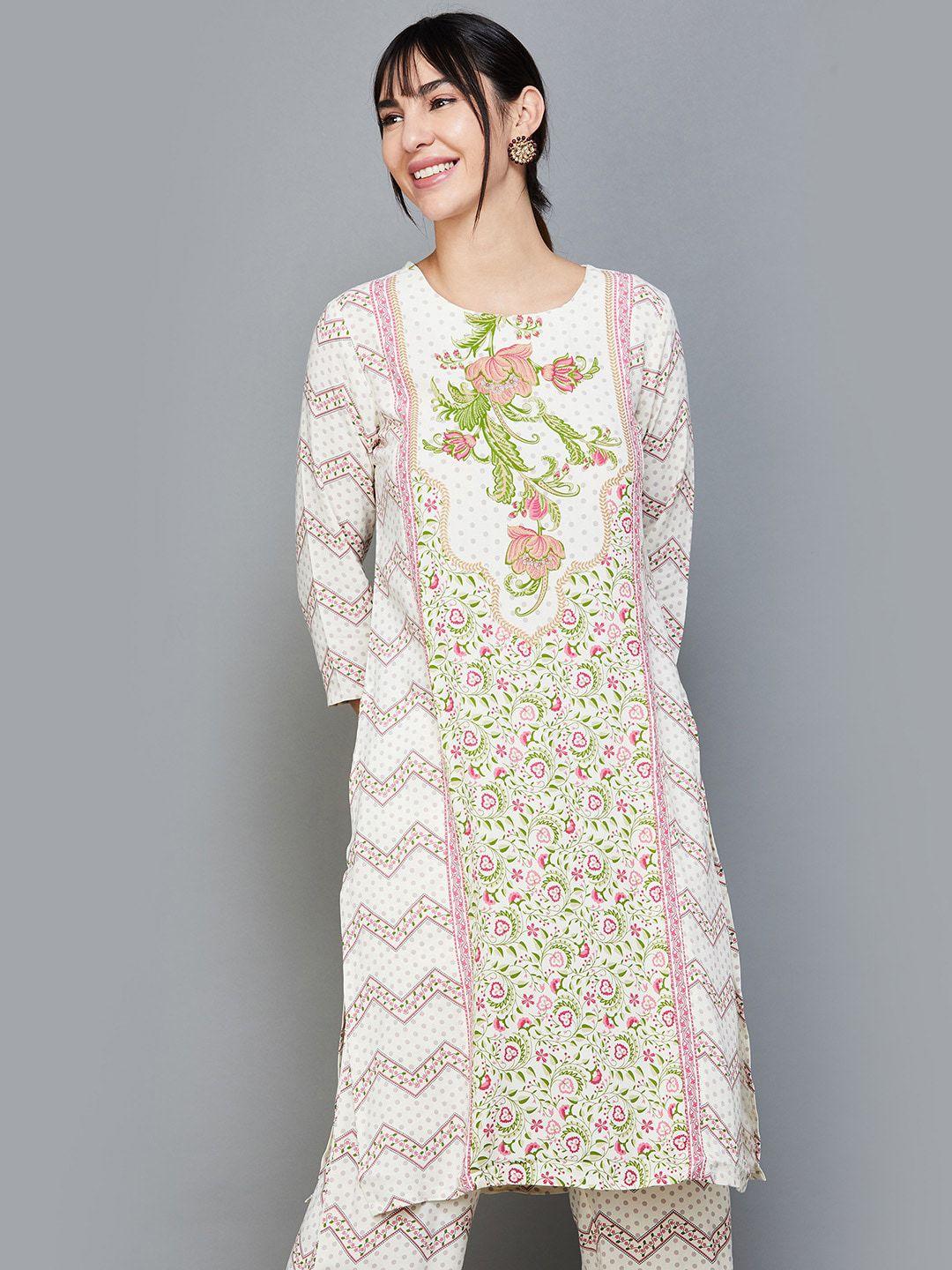 melange by lifestyle floral printed regular kurta with trousers