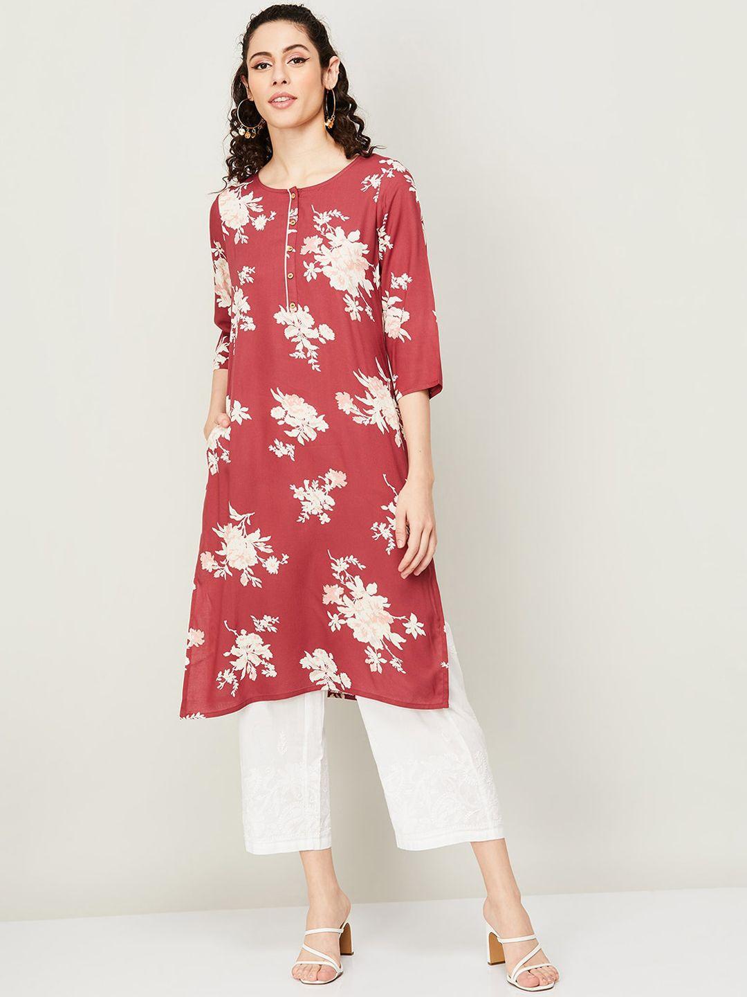 melange by lifestyle floral printed round neck straight kurta