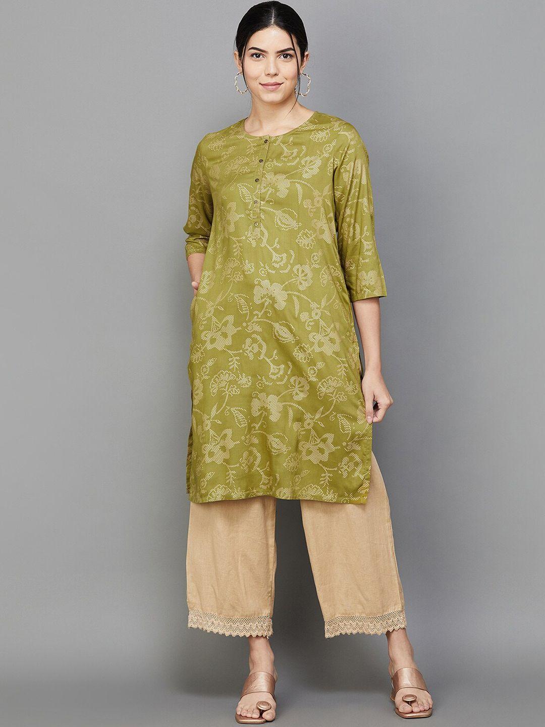 melange by lifestyle floral printed round neck straight kurta