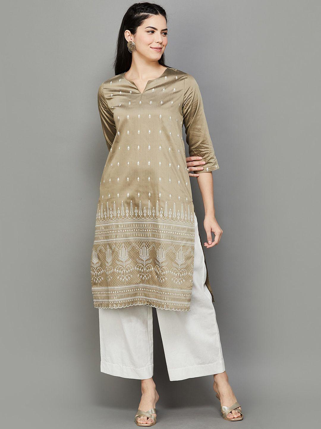 melange by lifestyle floral printed round neck straight kurta