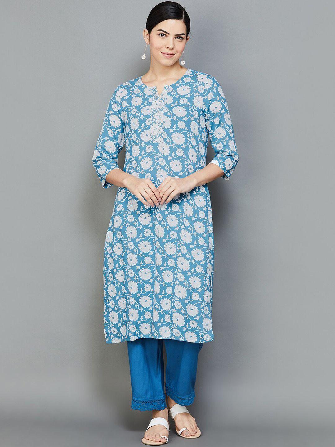 melange by lifestyle floral printed sequinned straight kurta