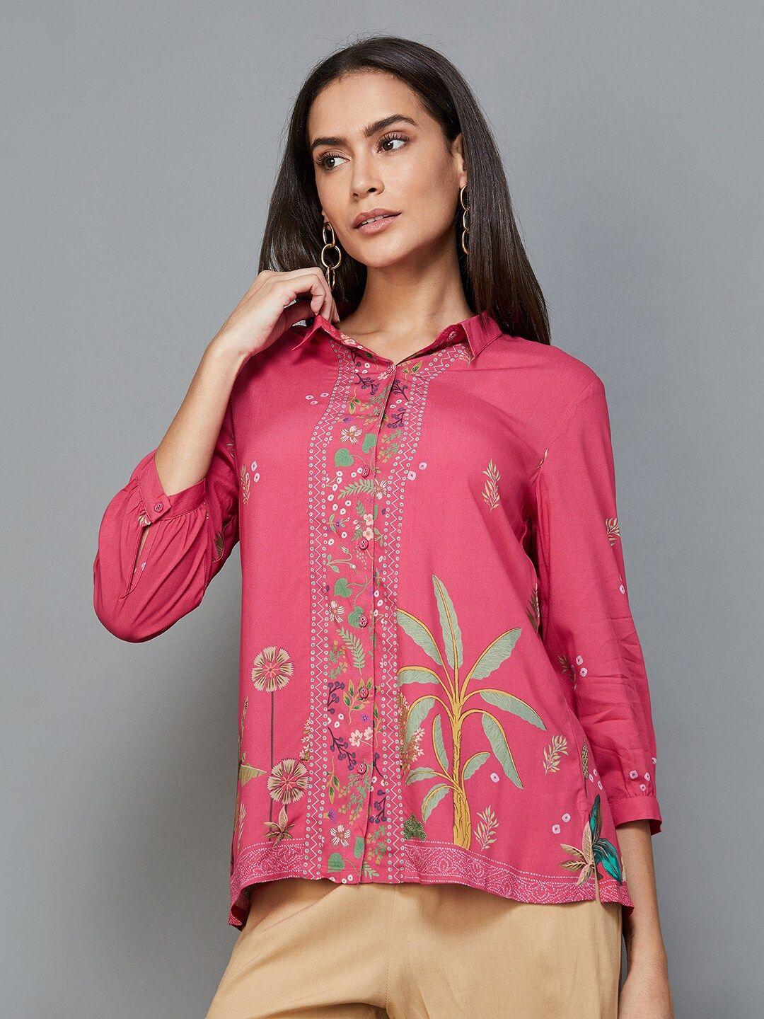 melange by lifestyle floral printed shirt collar cuffed sleeve shirt style top
