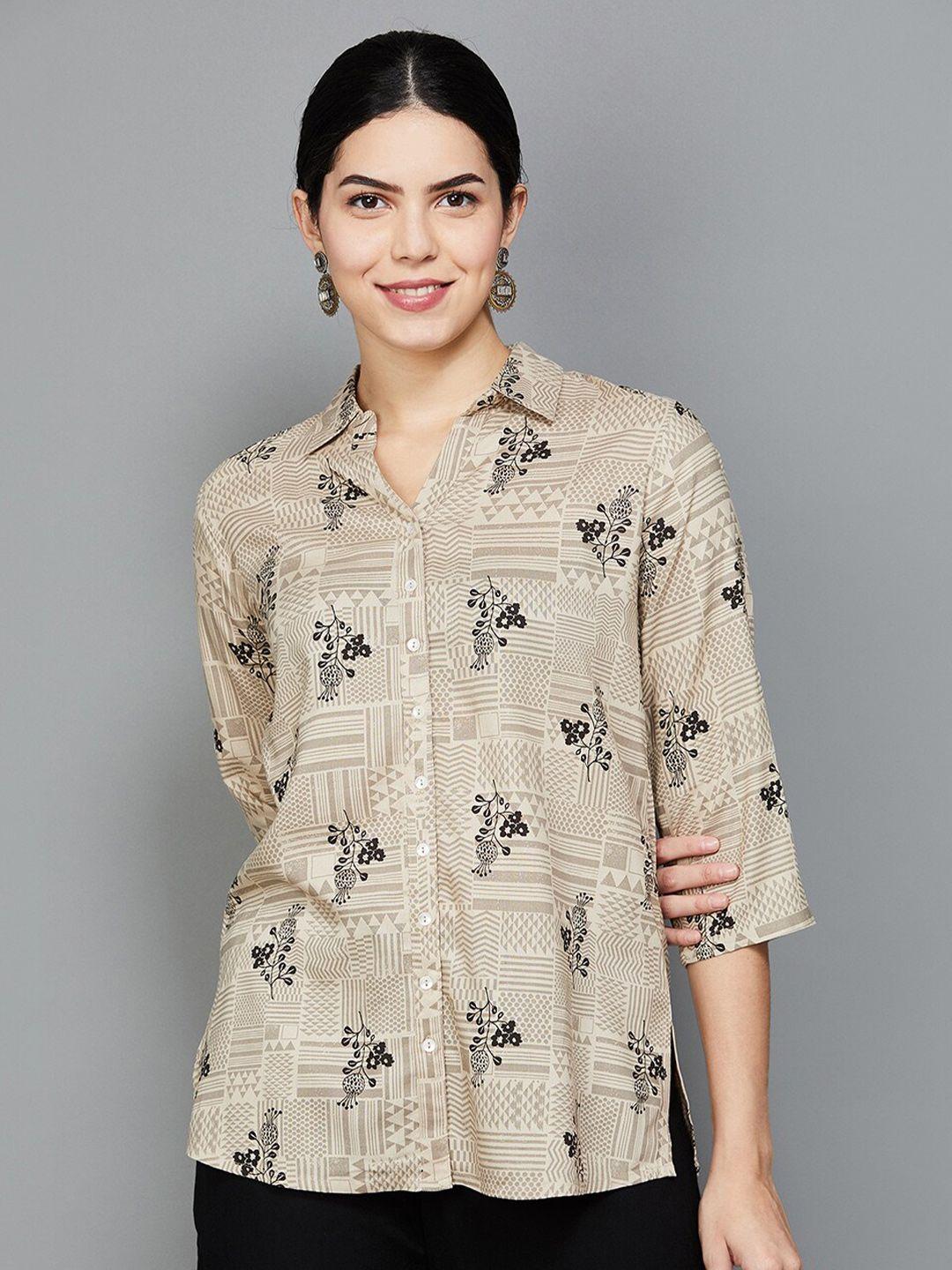 melange by lifestyle floral printed shirt collar kurti