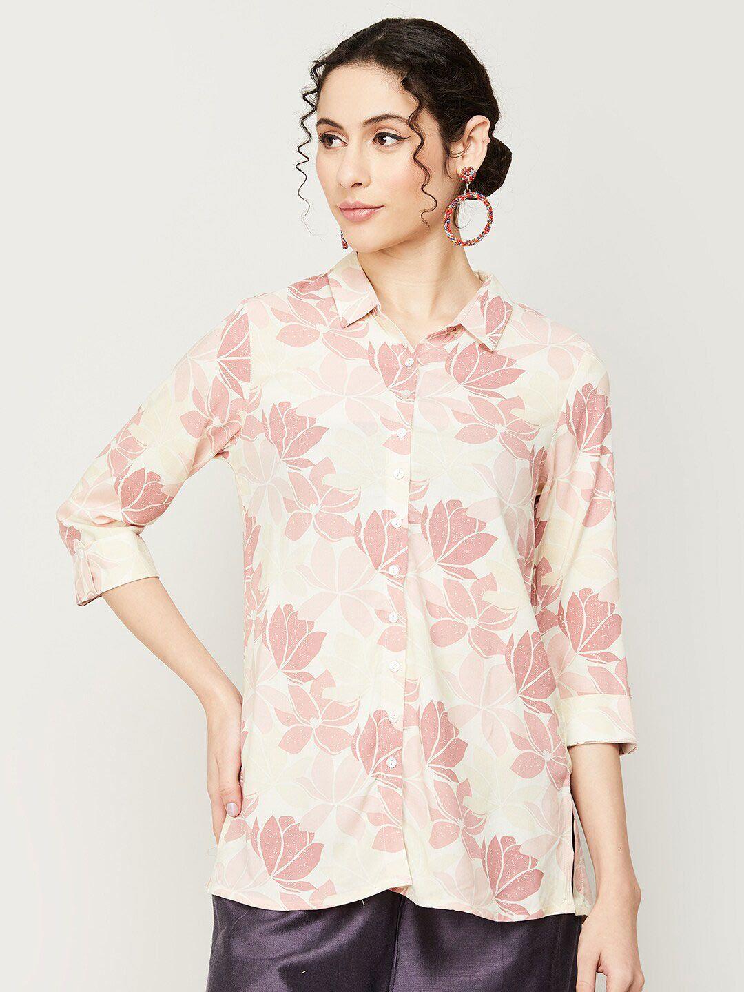 melange by lifestyle floral printed shirt collar top