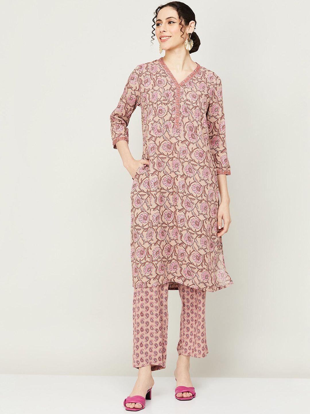 melange by lifestyle floral printed straight kurta with palazzos