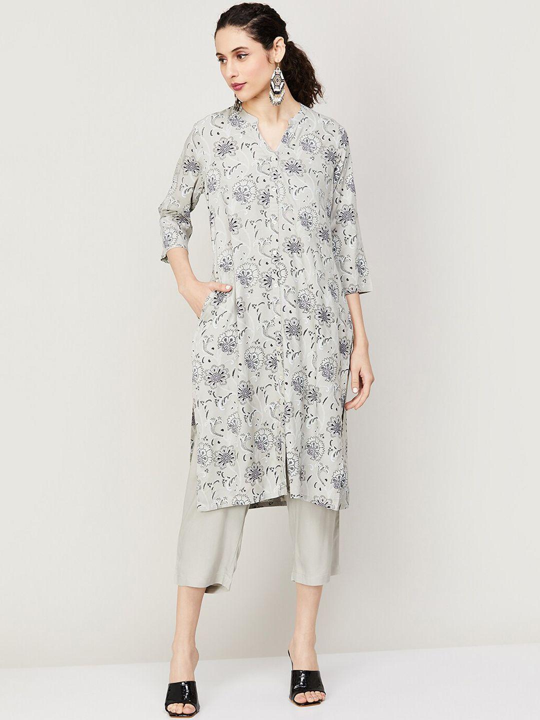 melange by lifestyle floral printed straight kurta with trousers