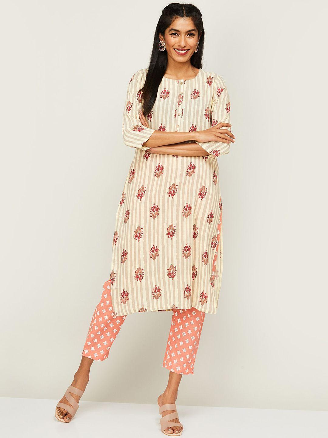 melange by lifestyle floral printed straight kurta