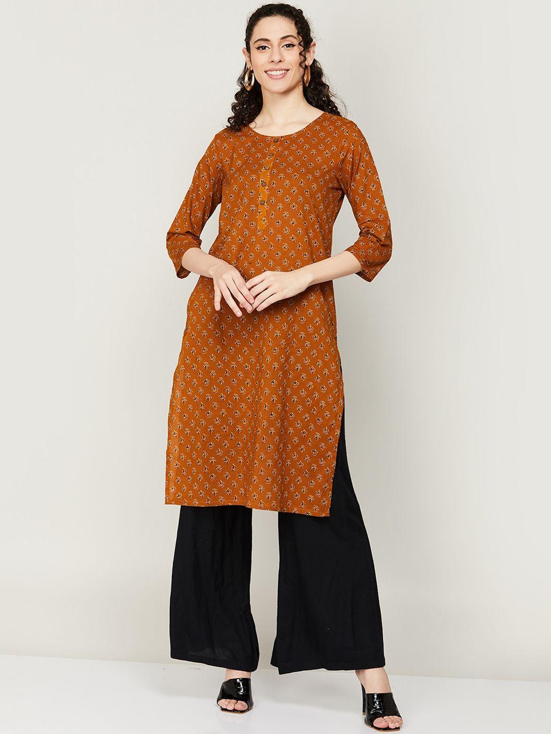 melange by lifestyle floral printed straight regular cotton kurta